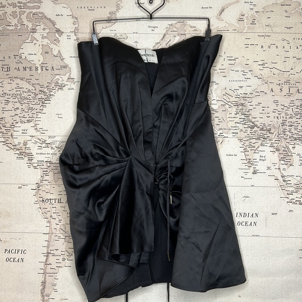 HOUSE OF CB 'Maryam' Black Satin Strappy Wrap Dress NWOT - Picture 5 of 7